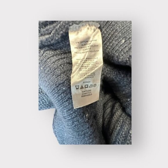 Womens Ann Taylor Loft L Blue Grey Half Turtleneck Shoulder Button Sweater Large - Picture 4 of 9